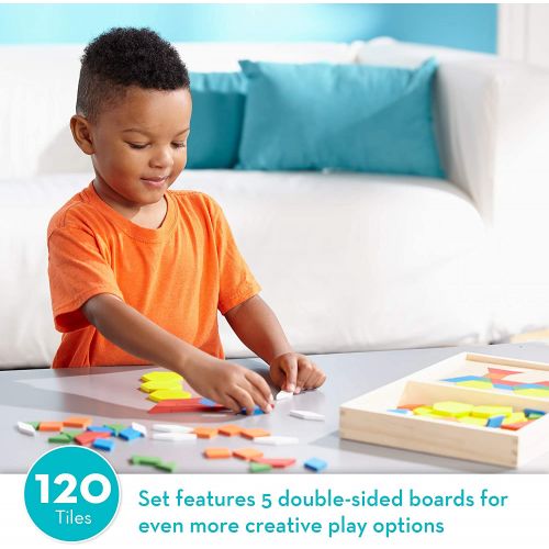  [아마존베스트]Melissa & Doug Pattern Blocks and Boards Classic Toy (Developmental Toy, Wooden Shape Blocks, Double-Sided Boards, 120 Shapes & 5 Boards)