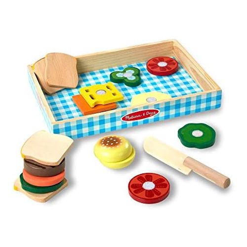  [아마존베스트]Melissa & Doug Sandwich-Making Set (Wooden Play Food, Wooden Storage Tray, Materials, 16 Pieces)
