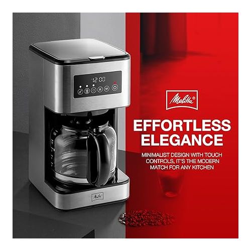  Melitta Aroma Tocco PLUS Hot Drip and Iced Coffee maker Programmable Stainless Steel Coffee Maker | 12-Cup Glass Carafe | LCD display, Touch-Screen Drip Coffee Machine with touch & Aroma control