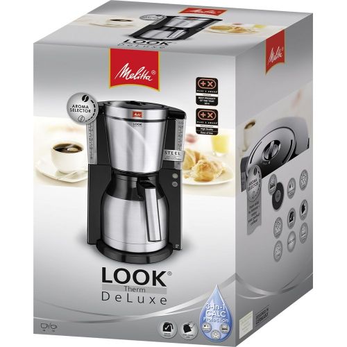  Melitta Look Therm DeLuxe 1011-14, Filterkaffeemaschine mit Thermkanne, AromaSelector, Schwarz