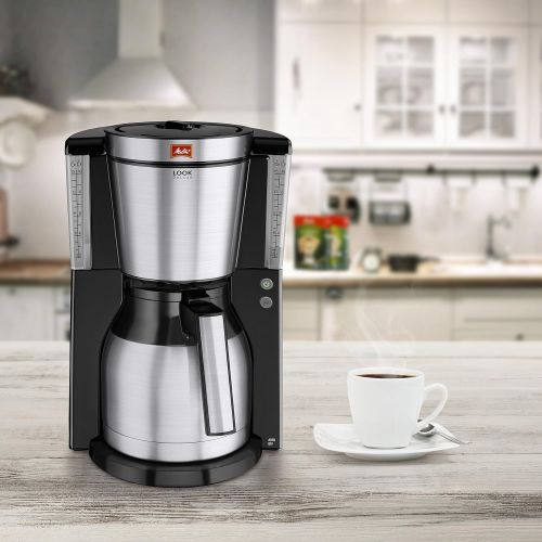  Melitta Look Therm DeLuxe 1011-14, Filterkaffeemaschine mit Thermkanne, AromaSelector, Schwarz