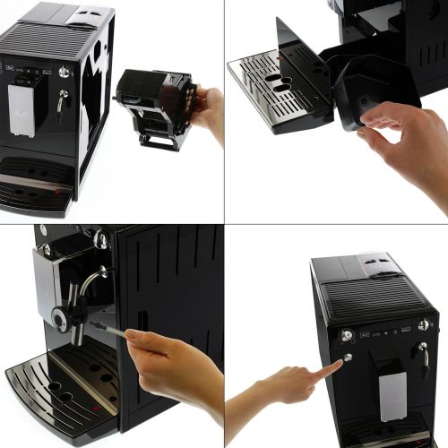  Melitta Caffeo Solo E950-222 Schlanker Kaffeevollautomat mit Vorbruehfunktion | 15 Bar | LED-Display | hoehenverstellbarer Kaffeeauslauf | Herausnehmbare Bruehgruppe | Pure Black
