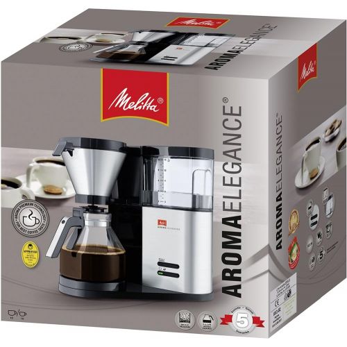  Melitta Filterkaffeemaschine, Aromaschalter, Inkl. Glaskanne, Aroma Elegance, Schwarz/Edelstahl, 1012-01