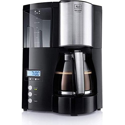  Melitta Optima Timer 100801 bk, Filterkaffeemaschine mit Glaskanne und Timer-Funktion, Abnehmbarer Wassertank, Schwarz & Filtertueten Naturbraun 102 / 80