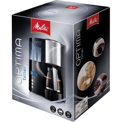  Melitta Optima Timer 100801 bk, Filterkaffeemaschine mit Glaskanne und Timer-Funktion, Abnehmbarer Wassertank, Schwarz & Filtertueten Naturbraun 102 / 80