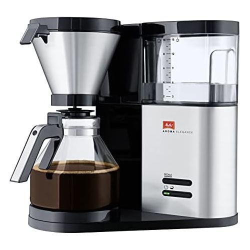  Melitta Filterkaffeemaschine, Aromaschalter, Inkl. Glaskanne, Aroma Elegance, Schwarz/Edelstahl, 1012-01