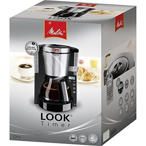  Melitta Look Timer 1011-08, Filterkaffeemaschine mit Glaskanne und Timer-Funktion, AromaSelector, Schwarz