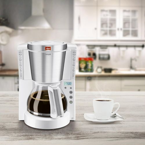  Melitta Look Timer 1011-08, Filterkaffeemaschine mit Glaskanne und Timer-Funktion, AromaSelector, Schwarz