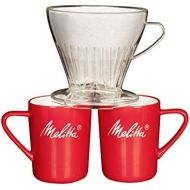 Melitta Kaffee-Set, Kaffeehalter fuer Filtertueten und Porzellan-Tassen (2 Stueck), Kaffeefilter 1x4 Premium, Kunststoff und Porzellan, Transparent und Rot, 217953