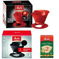 Melitta Ready Set Joe Single Cup Pour Over Coffee Brewer Maker  1 Black & 1 Red + #2 Natural Brown Cone Coffee Filters 100-Count