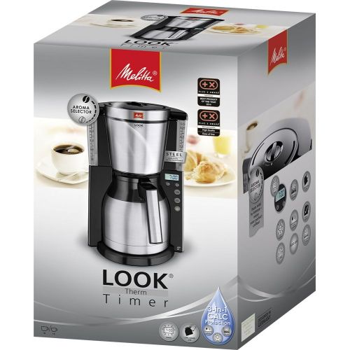  Melitta Look Therm Timer 1011-16, Filterkaffeemaschine mit Thermkanne und Timer-Funktion, AromaSelector, Schwarz