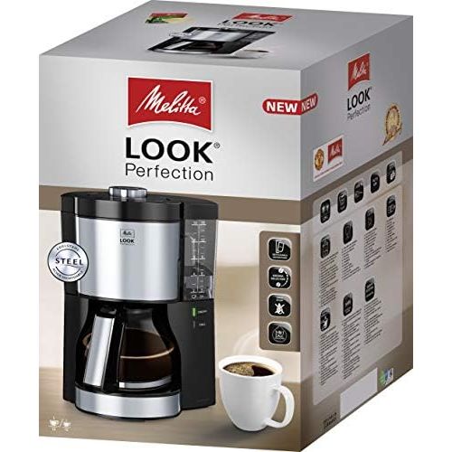  Melitta Look V Perfection 1025-06 Filterkaffeemaschine mit Glaskanne, abnehmbaren Wassertank und Entkalkungsprogramm (schwarz), Kunststoff, 1.25 liters