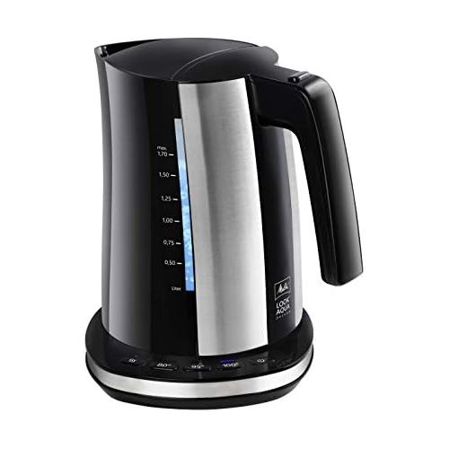  Melitta II Wasserkocher Look Aqua Deluxe 1026-04 BK SST (1,7 Liter, 2400Watt) mit Temperatureinstellung (80 °C, 95°C, 100°C) und Warmhaltefunktion, Kunststoff, 1.7 liters