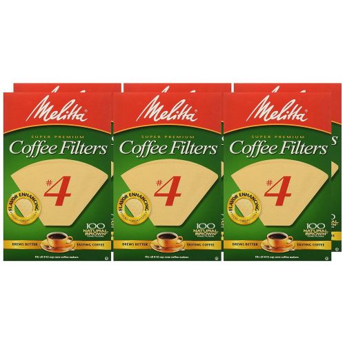  Melitta #4 Cone Coffee Filters, Natural Brown, 100 Count (Pack of 6, 600 Total Filters)