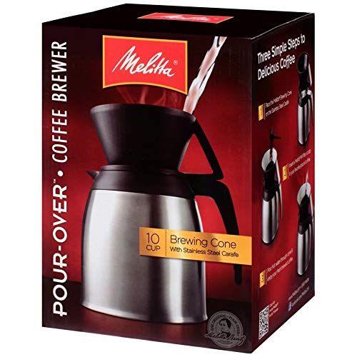  Melitta Coffee Maker, 10 Cup Pour- Over Brewer with Stainless Thermal Carafe, Steel Carafe - Package Might Vary (60 OZ)