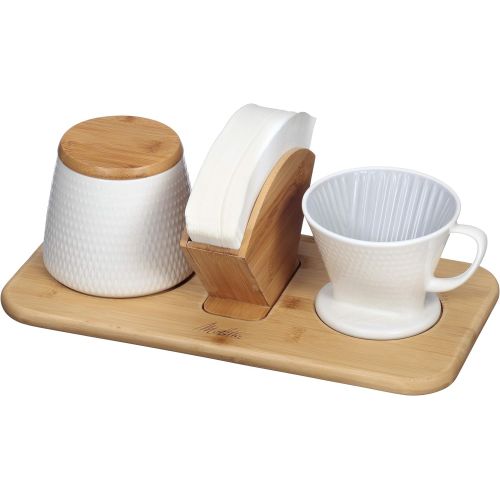  Melitta Artisan Porcelain Pour-Over Coffeemaker and Canister Set, Two Tone Oyster Gray