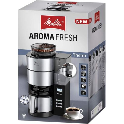  Melitta Aromafresh 1021 01 Filter coffee machine with thermal pot and integrated grinder, approx. 10 cups, black