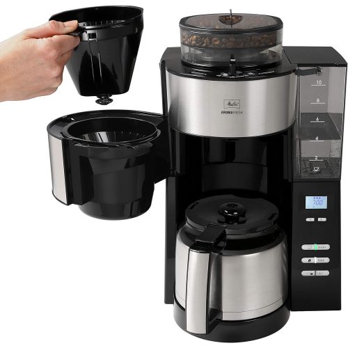  Melitta Aromafresh 1021 01 Filter coffee machine with thermal pot and integrated grinder, approx. 10 cups, black