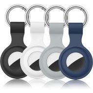 Meliya 4 Pack AirTag Case with Keychain, Soft Silicone Tracker Holder with Anti-Lost Keychain for Airtag Finder Items 2021 for Dogs Keys Backpacks (Black+White+Gray+Navy Blue)