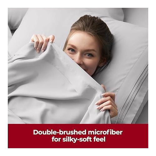  Mellanni Extra Deep Queen Sheets - 4 PC Iconic Collection Bedding Sheets & Pillowcases - Hotel Luxury, Ultra Soft, Cooling Bed Sheets - Extra Deep Pocket up to 21 inch (Queen, Light Gray)