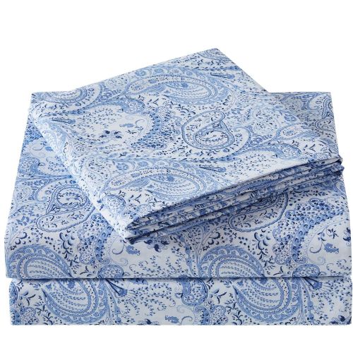  Mellanni Bed Sheet Set Brushed Microfiber 1800 Bedding - Wrinkle, Fade, Stain Resistant - 3 Piece (Twin, Paisley Blue)