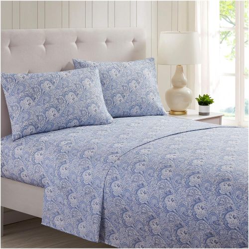  Mellanni Bed Sheet Set Brushed Microfiber 1800 Bedding - Wrinkle, Fade, Stain Resistant - 3 Piece (Twin, Paisley Blue)