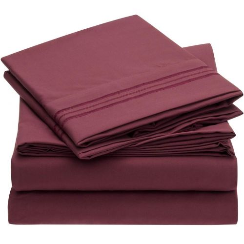  Mellanni Bed Sheet Set Brushed Microfiber 1800 Bedding - Wrinkle, Fade, Stain Resistant - Hypoallergenic - 3 Piece (Twin, Burgundy)