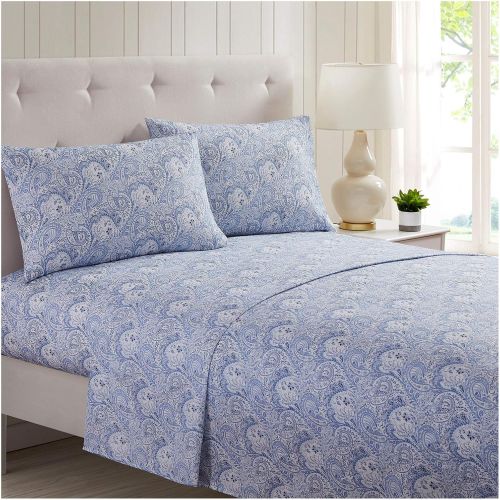  Mellanni Bed Sheet Set Brushed Microfiber 1800 Bedding - Wrinkle, Fade, Stain Resistant - 4 Piece (Full, Paisley Blue)