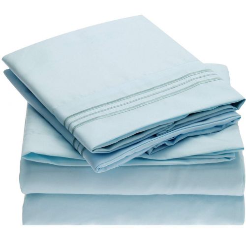  Mellanni Sheet Set-Brushed Microfiber 1800 Bedding-Wrinkle Fade, Stain Resistant - Hypoallergenic - 4 Piece (Queen, Baby Blue),