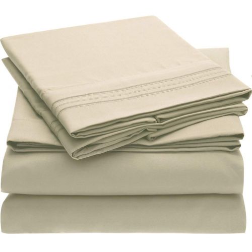  Mellanni Bed Sheet Set - Brushed Microfiber 1800 Bedding - Wrinkle, Fade, Stain Resistant - Hypoallergenic - 4 Piece (Full, Beige)