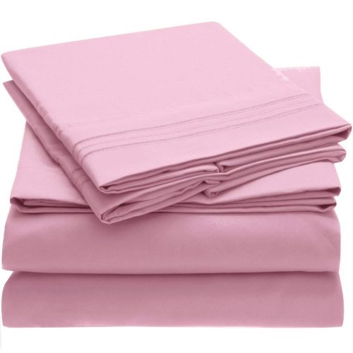  Mellanni Bed Sheet Set Brushed Microfiber 1800 Bedding - Wrinkle, Fade, Stain Resistant - Hypoallergenic - 4 Piece (Full, Pink)