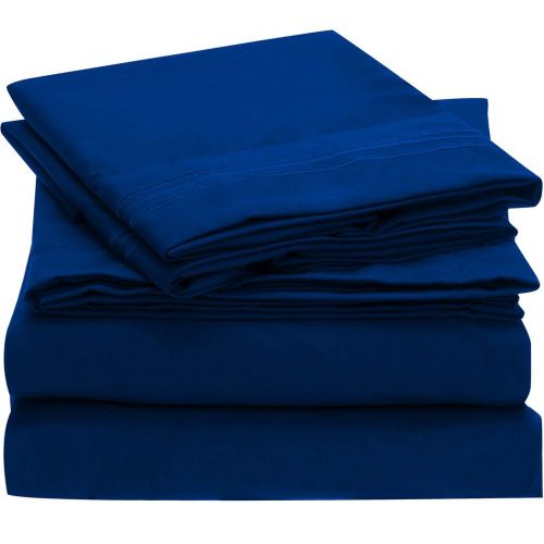  Mellanni Bed Sheet Set Brushed Microfiber 1800 Bedding - Wrinkle, Fade, Stain Resistant - Hypoallergenic - 4 Piece (Full, Imperial Blue)