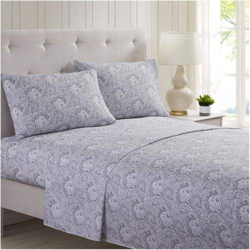  Mellanni Bed Sheet Set Brushed Microfiber 1800 Bedding - Wrinkle, Fade, Stain Resistant - 4 Piece (Queen, Paisley Gray)