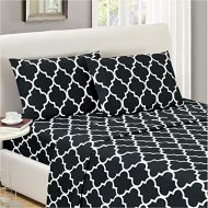 Mellanni Bed Sheet Set TwinXL-Black - Brushed Microfiber Printed Bedding - Deep Pocket, Wrinkle, Fade, Stain Resistant - 3 Piece (Twin XL, Quatrefoil Black)