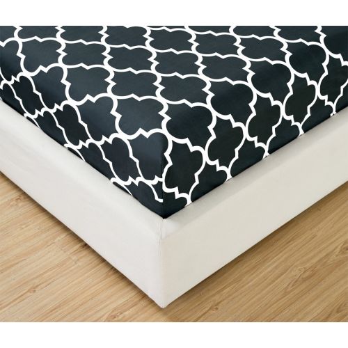  Mellanni Bed Sheet Set TwinXL-Black - Brushed Microfiber Printed Bedding - Deep Pocket, Wrinkle, Fade, Stain Resistant - 3 Piece (Twin XL, Quatrefoil Black)