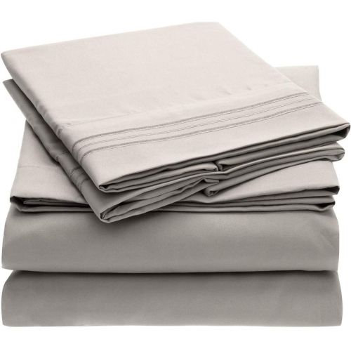  Mellanni Bed Sheet Set Brushed Microfiber 1800 Bedding - Wrinkle, Fade, Stain Resistant - Hypoallergenic - 3 Piece (Twin, Light Gray)