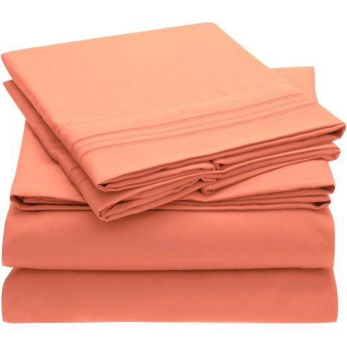  Mellanni Bed Sheet Set Brushed Microfiber 1800 Bedding - Wrinkle, Fade, Stain Resistant - Hypoallergenic - 3 Piece (Twin, Coral)