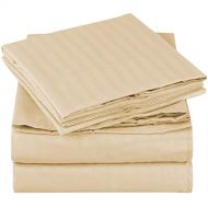 Mellanni Striped Bed Sheet Set Brushed Microfiber 1800 Bedding - Wrinkle, Fade, Stain Resistant - 4 Piece (King, Beige)
