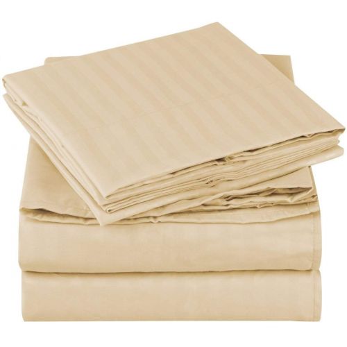  Mellanni Striped Bed Sheet Set Brushed Microfiber 1800 Bedding - Wrinkle, Fade, Stain Resistant - 4 Piece (King, Beige)