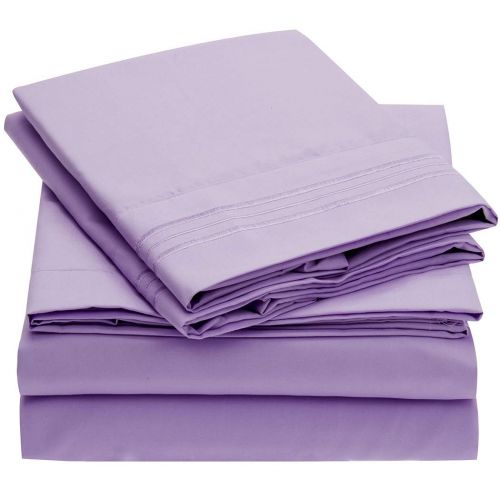  Mellanni Bed Sheet Set Brushed Microfiber 1800 Bedding - Wrinkle, Fade, Stain Resistant - Hypoallergenic - 4 Piece (Cal King, Violet)