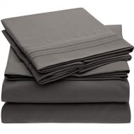 Mellanni Bed Sheet Set Brushed Microfiber 1800 Bedding - Wrinkle, Fade, Stain Resistant - 5 Piece (Split King, Gray)
