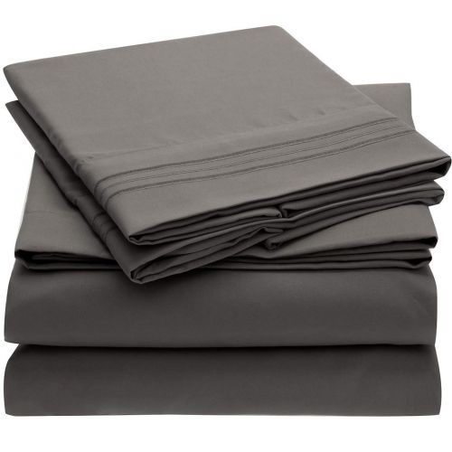  Mellanni Bed Sheet Set Brushed Microfiber 1800 Bedding - Wrinkle, Fade, Stain Resistant - 5 Piece (Split King, Gray)