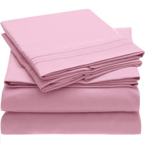  Mellanni Bed Sheet Set Brushed Microfiber 1800 Bedding - Wrinkle, Fade, Stain Resistant - Hypoallergenic - 4 Piece (King, Pink)