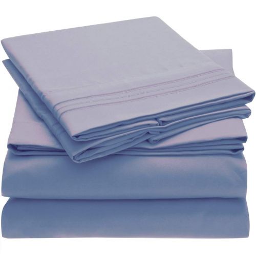  Mellanni Bed Sheet Set Brushed Microfiber 1800 Bedding - Wrinkle, Fade, Stain Resistant - Hypoallergenic - 4 Piece (King, Blue Hydrangea)