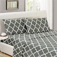 Mellanni Bed Sheet Set TwinXL-Gray - Brushed Microfiber Printed Bedding - Deep Pocket, Wrinkle, Fade, Stain Resistant - 3 Piece (Twin XL, Quatrefoil Silver - Gray)