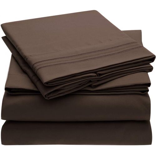  Mellanni Bed Sheet Set - Brushed Microfiber 1800 Bedding - Wrinkle, Fade, Stain Resistant - Hypoallergenic - 4 Piece (King, Brown)