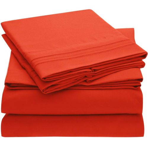  Mellanni Bed Sheet Set - Brushed Microfiber 1800 Bedding - Wrinkle, Fade, Stain Resistant, Deep Pocket - 4 Piece (Full, Red)