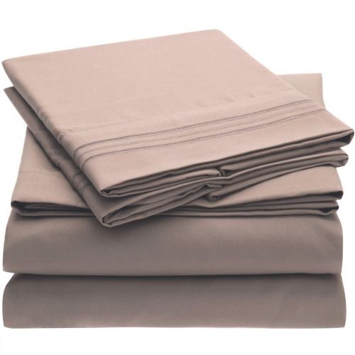  Mellanni Bed Sheet Set Brushed Microfiber 1800 Bedding - Wrinkle, Fade, Stain Resistant - Hypoallergenic - 4 Piece (Full, Tan)