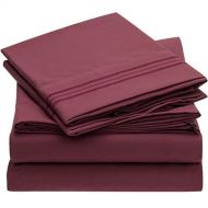 Mellanni Bed Sheet Set Brushed Microfiber 1800 Bedding - Wrinkle, Fade, Stain Resistant - 5 Piece (Split King, Burgundy)