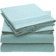 Mellanni Bed Sheet Set - Brushed Microfiber 1800 Bedding - Wrinkle, Fade, Stain Resistant - 5 Piece (Split King, Spa Blue)